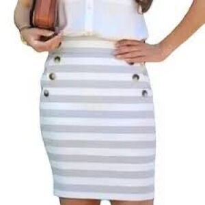 Loft Womens Striped Nautical Pencil Skirt With Front Buttons